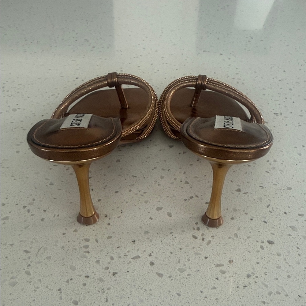 Steve Madden Metallic Bronze Knotted Strappy Heeled Sandals - Picture 2 of 3